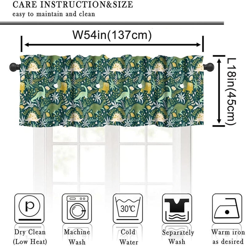 YSWOW Dinosaur Valance Curtain for Kids Boys Girls Nursery Playroom Room Decor Cute Cartoon Dino Art Printed Window Drapes W54xL18in Fabric 1 Panel - Image 3